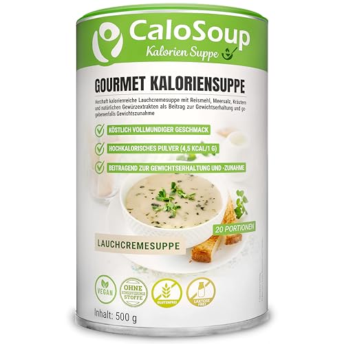 Hochkalorische Suppe zum Zunehmen 20 Portionen | Nahrung hochkalorisch als Fertigsuppe | Fertiggerichte mit Gemüse | Flüssignahrung CaloSoup Kalorien Lauchsuppe (Lauchcreme) 500 g
