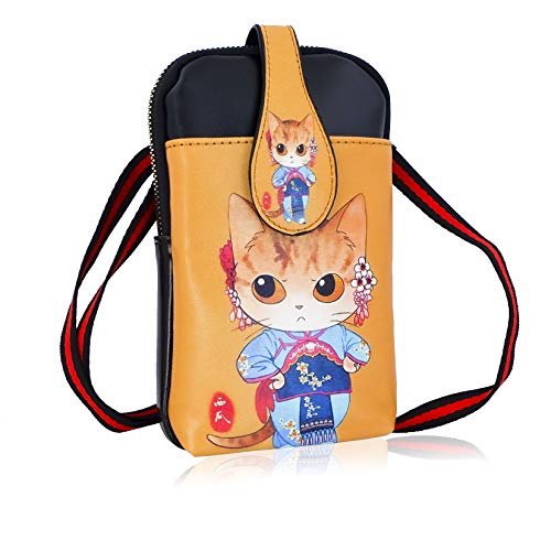 Conisy Small Crossbody Cell Phone Purse for Women,Soft Leather Casual Shoulder Bags,Cute Cartoon Pattern Sling Bag for Ladies (Cat Pattern)