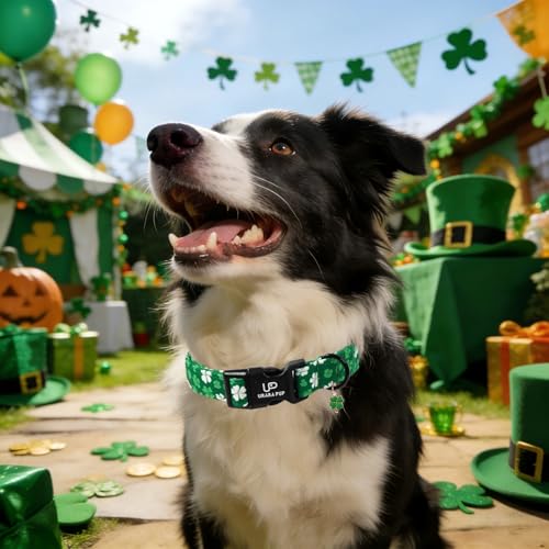Image of St. Patrick's Day Dog Collar, UP URARA PUP Shamrock Adjustable Pet Collar with Quick Release, St. Patrick's Day Dog Accessories for Small Medium Large Dogs