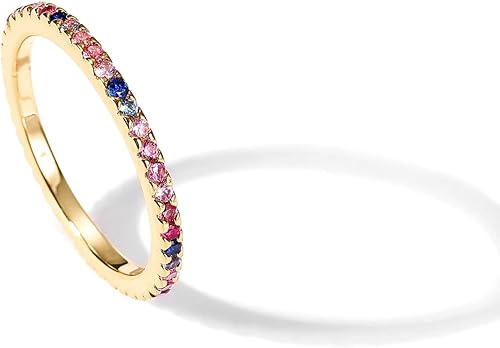 PAVOI Anillo apilable de plata esterlina chapada en oro de 14 quilates con piedras de circonita cúbica Anillos de eternidad de diamantes de