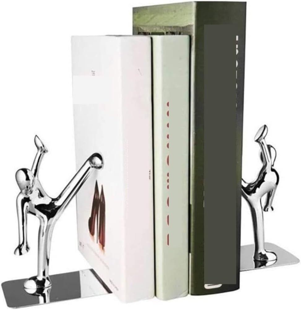 Book End Creative Bookend Kung Fu Villain Book Ends Metal Book Holder Desktop Decorative Ornament Book Stoppers (Color : Silver, Size : 18.5 * 7 * 15cm)