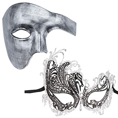 Image of Coddsmz Couples Masquerade Mardi Gras Christmas Venetian Cosplay Costume Halloween Party Mask Set