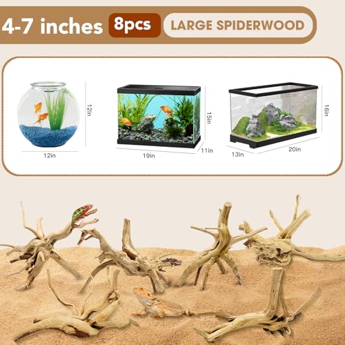 Image of Jorewood Natural Small Spiderwood Driftwood for Aquarium Decor Rptile Fish Tank Decoration Assort Branch 4-7'' 8 Pcs