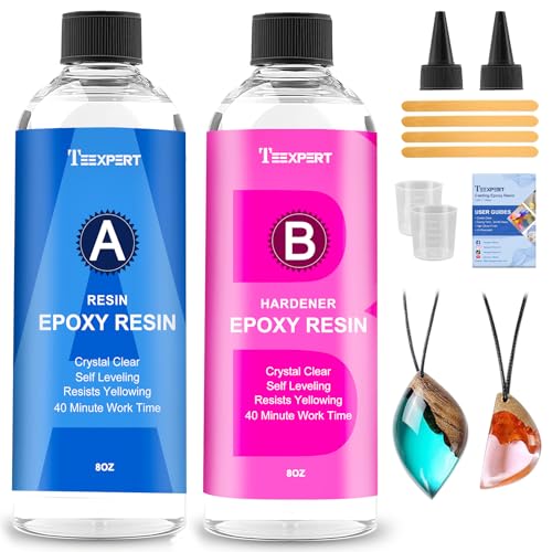 Teexpert Epoxidharz mit Härter 16OZ/474ml Hochglanz Epoxidharz Set Blasenfreies Beschichtungs- und Gießharz für DIY-Kunst Schmuck Untersetzer Weihnachtsdekorationen Tischplatten Formen Holz