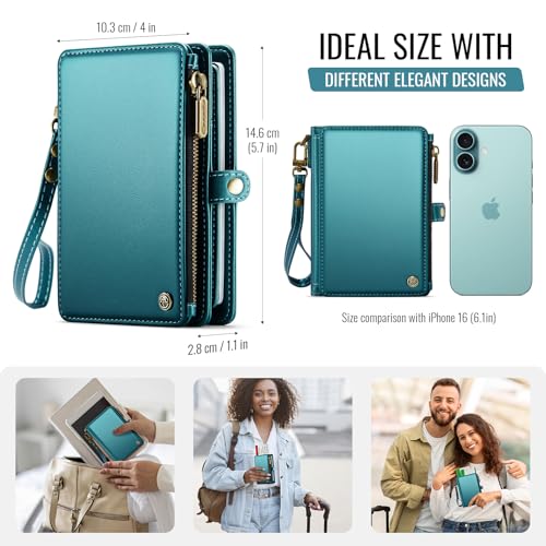 Passport Holder Wallet Bag with AirTag Holder, 11 Card Slots and Passport Solt Cash Solt Photo Solt Zipper Pocket, RFID Blocking Wristlet Strap.Green3