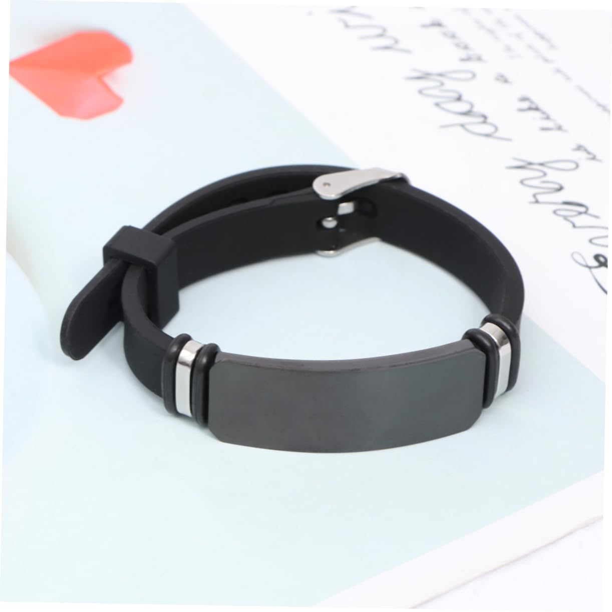 Ipetboom Silicone Wrist Strap with Stainless Steel Curved Card for Stylish Wrist Decoration for Parties Travel Daily Use and Gifting