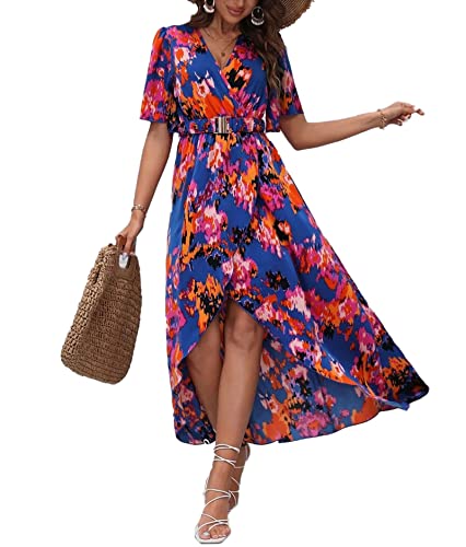 Robe Longue Col V avec Jupe Fendue Irrégulière et Ceinture Ajustable
