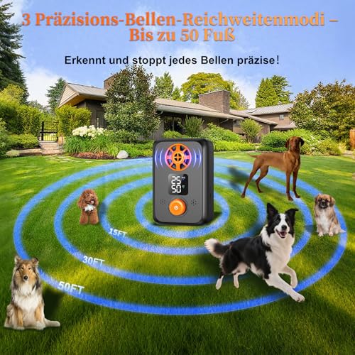 kacylzom Antibell für Hunde - Ultraschall Antibell Gerät für Hunde mit 5 Frequenzstufen 3 Reichweiten 50 Fuß Reichweite Automatischer Anti Bellen Funktion Ultraschall Hundebell Stopper für Innen Außen