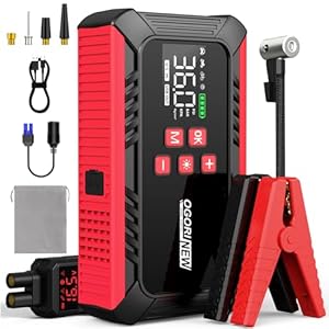 OGORI NEW Auto Starthilfe Powerbank 7000A mit Kompressor 150PSI, 12V Auto Starthilfe Powerbank (8L Benzin/10L Diesel) mit Zigarettenanzünder, LED Taschenlampe