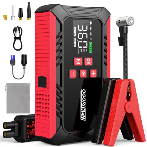 OGORI NEW Auto Starthilfe Powerbank 7000A mit Kompressor 150PSI,12V Auto Starthilfe Powerbank (8L Benzin/10L Diesel) mit Zigarettenanzünder,LED Taschenlampe