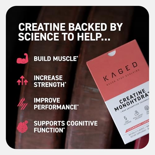 Image of Kaged Creatine Monohydrate + Max Absorption Technology | Micronized Powder Stick Packs | Strawberry Lemonade | Muscle Building & Recovery | Brain Health | Supplements for Men & Women | 25 Servings