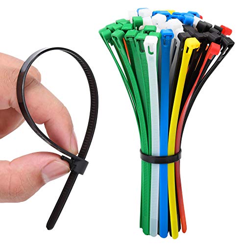 Releasable Zip Ties, Reusable Nylon Cable Ties 8 inch, Adjustable Wire Ties for Office Home Garden Use, 100 Pcs, Multicolor