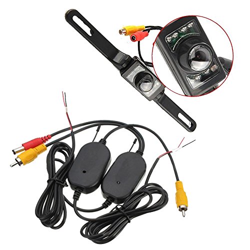 FoIIoE - Cámara de Visión Trasera inalámbrica para Coche (Impermeable, Alta Definición, ángulo de Visión Amplio, Universal, Impermeable, Visión Trasera para vehículo, Visión Nocturna, LED)