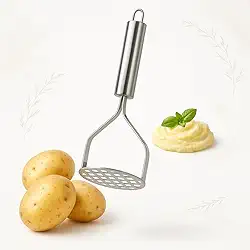 Amassador De Batata Aço Inoxidável Design Premium Pendurável Legumes Feijão Purê Frutas Mandioca Resistente Inox Moderno Ergonômico Resistente Profissional