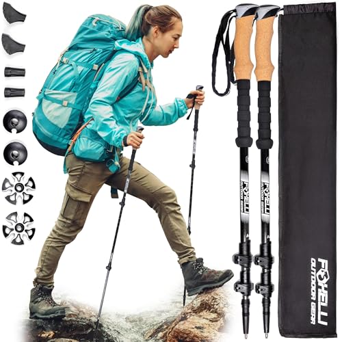 Foxelli Carbon Fiber Trekking Poles – Lightweight Collapsible Hiking Poles with Cork Grips