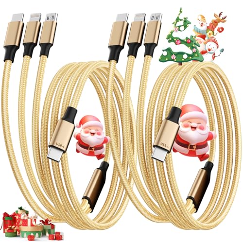 Image of IDISON USB C Multi Charging Cable [2Pack 4FT], 3 in 1 Charging Cable Nylon Braided USB-C Multiple Charger Cord with Type-C, Micro USB and IP Port for Cell Phones and More (Golden)