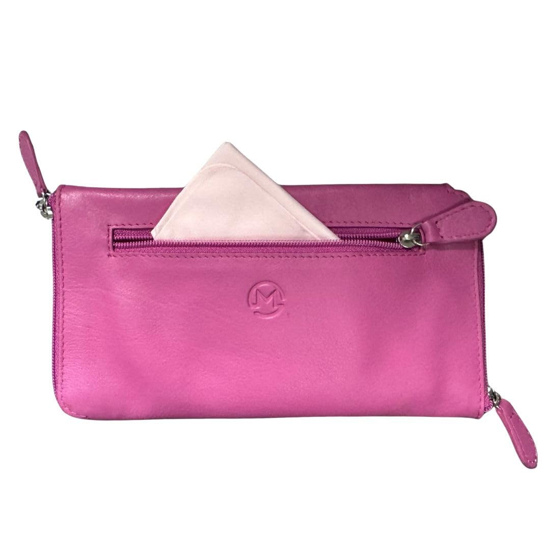 Mala Leather Pink Double Zipped Leather Glasses Case – Holds 2 Pairs Of Glasses