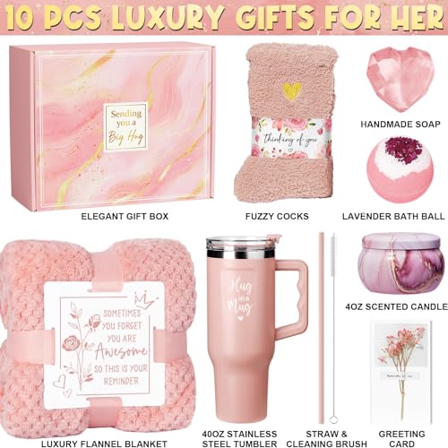 Birthday Gifts for Women Self Care Gifts Get Well Soon Gifts, Rose Relaxing Spa Gifts Basket Care Package w/ Flannel Blanket 40 OZ Tumbler, Christmas Gifts for Mom Wife Grandma Friends Sisters Her - Image 3
