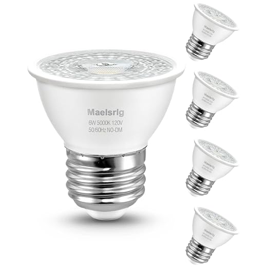 Maelsrlg PAR16 LED Short Neck Recessed Spotlight Bulb, 6W(60W Equivalent) Curio Cabinet Light Bulb, Flicker-Free, 600 Lumens, Daylight 5000K, E26 Medium Base, Non-Dimmable, 4-Pack