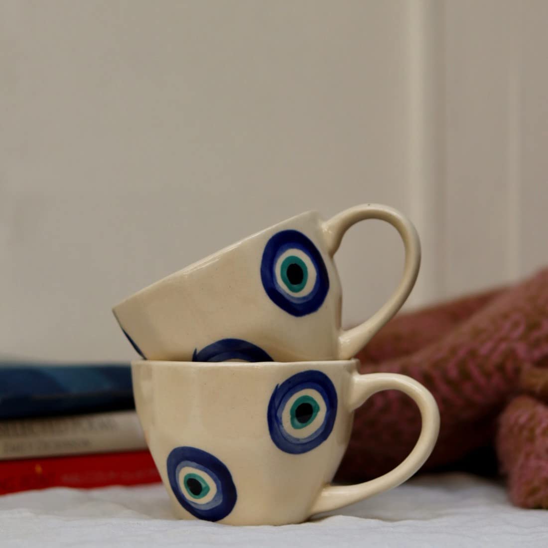 WEAVING HOMES Store Evil Eye Mug 220 ML Handmade Mugs (Set of 1), Coffee Mugs, Ceramic Mugs, Coffee Mug Set, Handmade Mugs, Mugs & Cups, Cute Mugs, Adorable Mugs