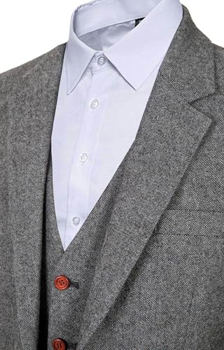 Wemaliyzd Men's Thicken Tweed Suits 3 Piece Slim Fit Jacket Wedding Groom Suit Vest Pants3