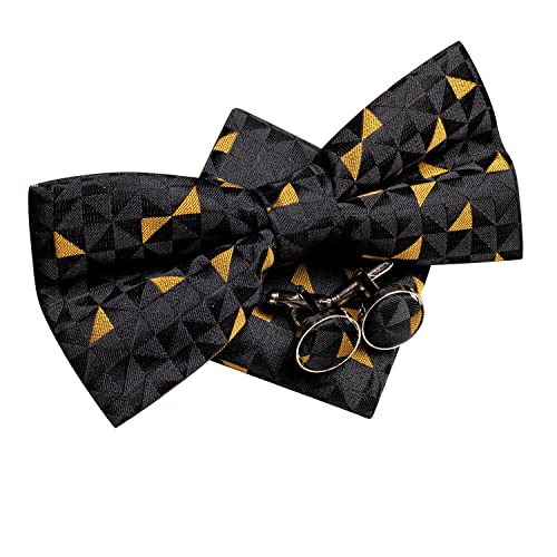 Image of Hi-Tie Bow Ties for Men Pre-Tied Pocket Square with Cufflinks Mens Bowtie Sets for Wedding Formal Party