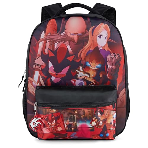 AI ACCESSORY INNOVATIONS Sonic X Shadow Generations Dark Beginnings Backpack for Girls & Boys 16 Black Bookbag with Molded Shadow Dangle Sublimation Print