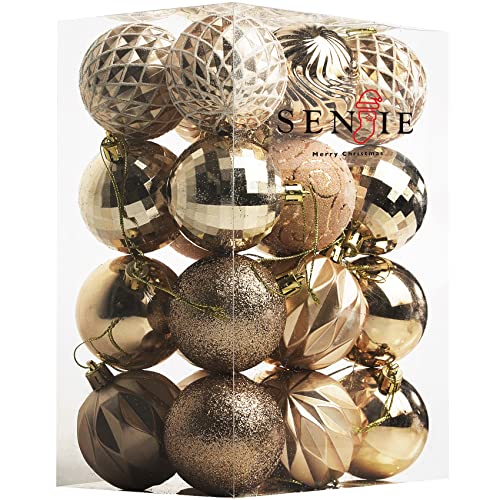 Senjie Christmas Balls Ornaments,Plastic Christmas Ornaments Balls,Champagne Shatterproof Decorations Balls for Xmas Trees of 24 pcs