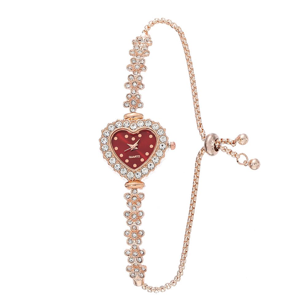 5 Stück verstellbare Armbanduhr für Damen Strass Quarzuhr Diamantbesetzte Uhr Casual Mode Herzform rundes Zifferblatt Analog Quarz Armbanduhren