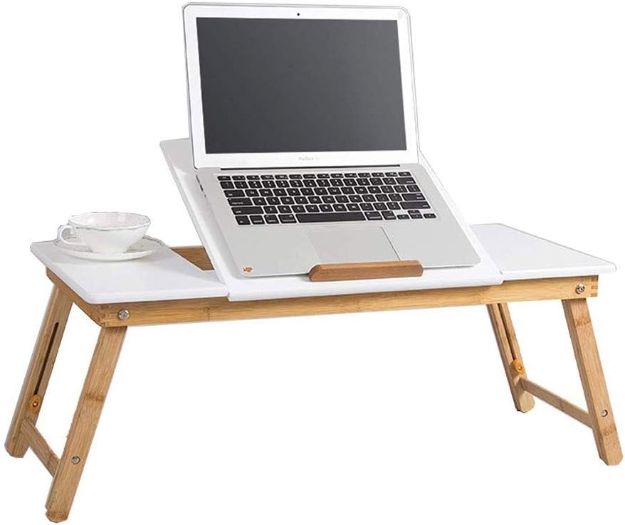Laptop Desk Adjustable Portable Breakfast Serving Bed Tray with Tilting Top Drawer Dark