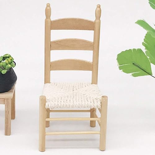 Miniatura 6 de Silla vintage de madera en miniatura para accesorios de muñecas 1:12 (Burlywood)