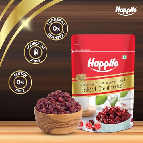 Image of Happilo Premium Californian Dried and Sweet Sliced Cranberries 200g | Real Dried Fruit | High Antioxidants, Dietary Fiber | Healthy Sweet Treats