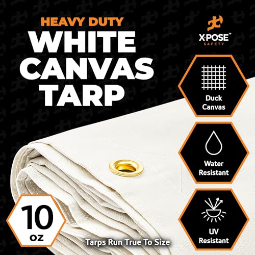 Xpose Safety Canvas Tarp - 10oz White Canvas Tarps Heavy Duty Water Resistant with Brass Grommets- Multipurpose Outdoor Tarpaulin for Camping, Canopy, Trailer, Equipment Cover 20' x 40' by Xpose Safety - Image 3