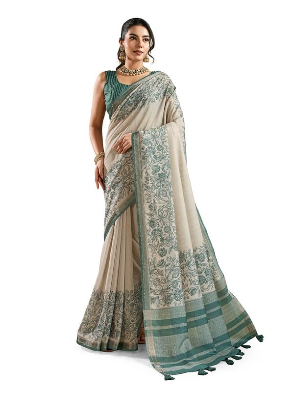 Maheshwari Silk Floral Printed Saree For Women With Unstitched Blouse Piece (SA 6271)