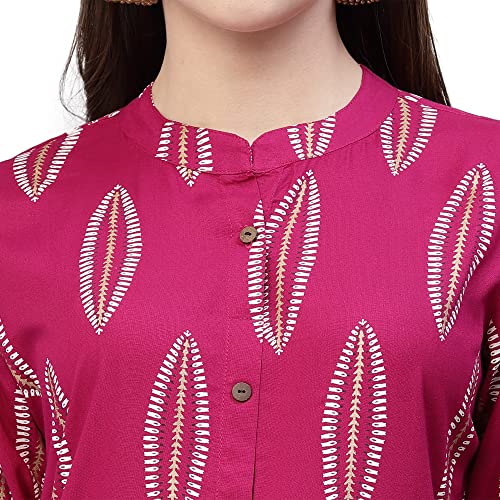 Image of Stylum Women's Turquoise Block Printed Rayon A-Line Kurta | Office Kurtas for Women (Available in Plus Sizes)