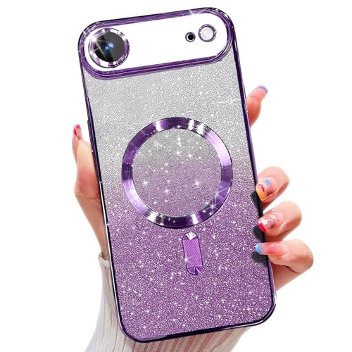 Image of Misscase for iPhone Air Case Compatible with MagSafe,Built-in Camera Lens Protector Full Protection Soft TPU Anti-Scratch Magnetic Glitter Slim Case Cover for iPhone 17 Air 6.5 inch Purple