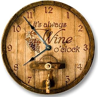 Mari57llis Its Always WINE o'clock Wall Clock Wooden Cask Lid Printed Image Rustic Cabin Bar Home Decor Large 15" Wall Clock