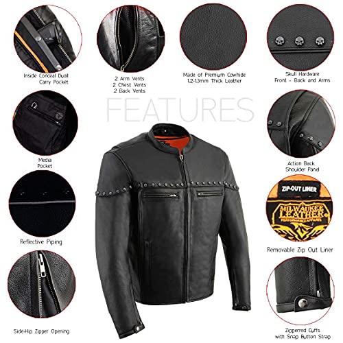 Image of Milwaukee Leather Men's Black Cowhide Quilted Pattern Scooter Style Racing Jacket MLM1545