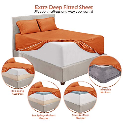 Image of Hearth & Harbor Extra Deep Pocket California King Sheet Set, Rust | 4 Piece Bed Sheet Set, Ultra Soft & Breathable, Fits Up to 24 inch Mattress, Hotel Luxury