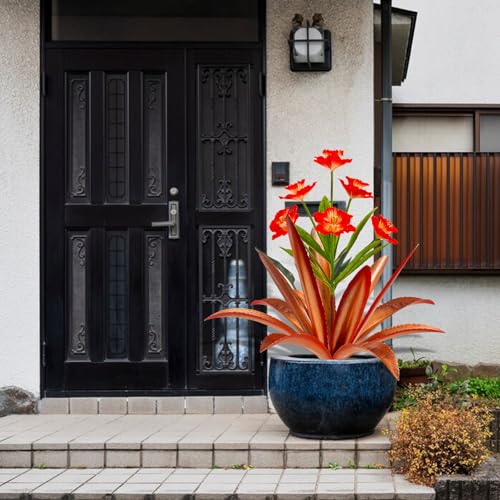 Image of TOMBABY Huge Metal Agave Plants Outdoor Decoration Outdoor Garden Decorated with Flowers Mexican Yard Art Plant Garden Gift (1 Big red)