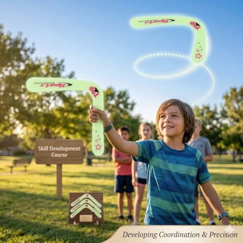 Image of Glowing Lightning V Shape Boomerang Toy for Kids 3+ & Adults | Returning Flying Spinner Rotating Spinner Outdoor Sports Game Toy for Boys | Girls Birthday Gift for Children Fun Activity Items