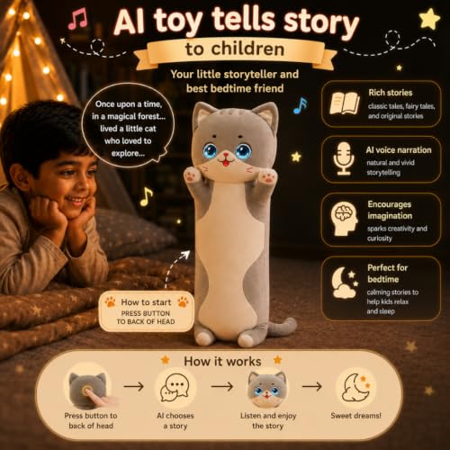 Image of Adorable Long Cat Stuffed Toy AI Plush Toy Soft Snuggly Kitty Pillow for Couch