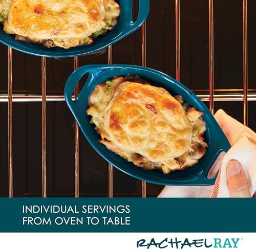 Rachael Ray Solid Glaze Ceramics Au Gratin Bakeware / Baker Set, Oval - 2 Piece, Teal - Thumbnail 4