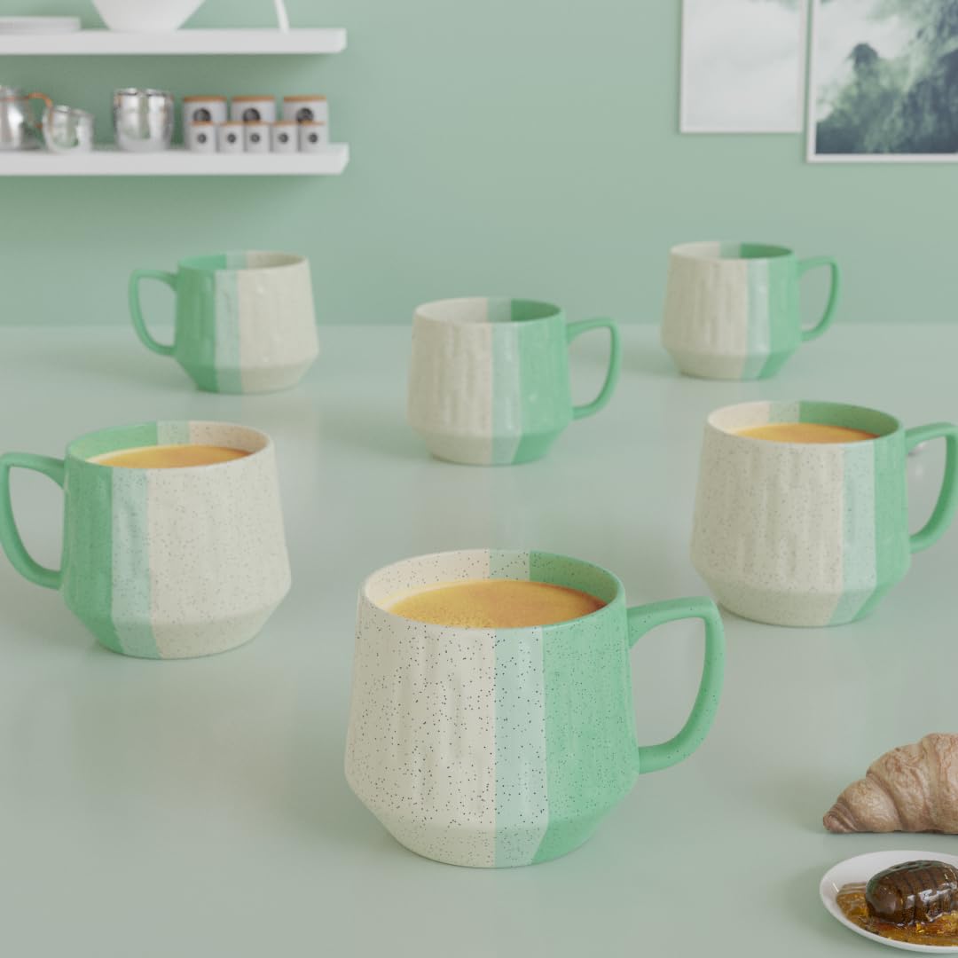 Sponsored Ad - Tritone Green Mellowline Tea Cup Set of 6-180ml Each Capacity, Microwave and Dishwasher Safe, Ideal for Home, Office, Parties, Friends, Anniversary, Birthday Chai Cups
