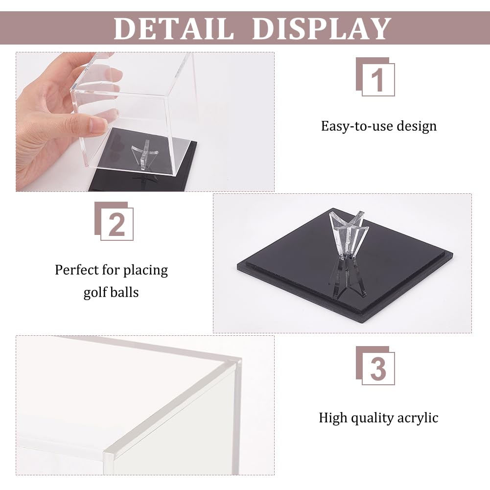 FINGERINSPIRE Espositore per Palline da Golf in Acrilico 7,6x7,6x7,6 cm Custodia per Palline da Golf a cubo Trasparente con Base Nera Scatola di immagazzinaggio per Palline da Golf Singole