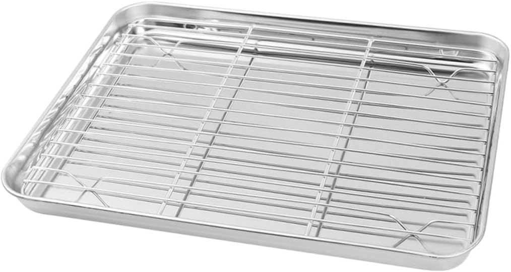 Stainless Steel Baking Sheet with Wire Rack Multi-functional Oven Tray for Frying Draining Oil Grilling and Baking Heavy Duty Capacity Cookie Pan for Even Heating