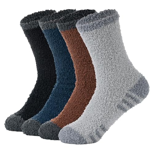 Image of American Trends Men's Fuzzy Slipper Socks - Fluffy Cozy Unisex Winter Warm Sleep Socks