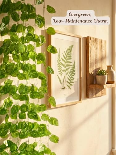 Image of Bombay Greens Artificial Money Plant Vine | Realistic Money Plant Creeper for Wall Hanging, Door, Balcony & Home Office Decor | Artificial Green Hanging Vines for Decoration & Festival - Set of 12