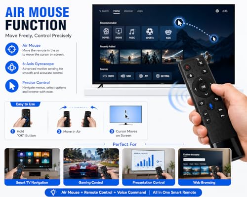 Image of 2.4G Wireless Air Mouse Remote Control with Voice Command, Motion Sensing Gyroscope Fly Mouse, USB Plug & Play for Smart TV, Android TV Box, PC, Laptop, Projector, HTPC- Pack of 1