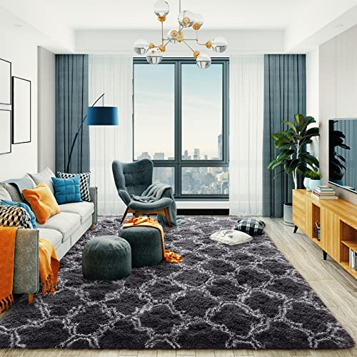 Homore Fluffy Bedroom Rug Super Soft Velvet Shaggy Plush Carpets 6X9 Feet, Shag Moroccan Area Rugs For Kids Girls Living Room Bed Home Decor, Gray #TOP6